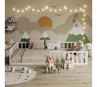 VitaliSpa Lit au Sol Minno 120x200 cm, lit Enfant Montessori en métal avec barrière de sécurité et Matelas, Blanc