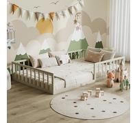 VitaliSpa Lit au Sol Minno 120x200, lit Enfant en métal, lit Montessori avec barrière de sécurité, Faible Hauteur d’accès, grège