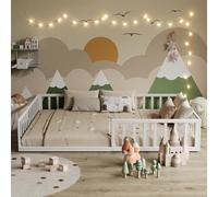 VitaliSpa Lit au Sol Minno 140x200 cm, lit Enfant Montessori en métal avec barrière de sécurité et Matelas, Blanc