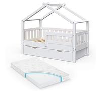 Lit cabane Vitalispa Design Blanc 70x140 cm avec tiroir et matelas, Model 33432