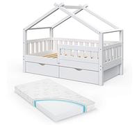 Lit cabane Vitalispa Design Blanc 80x160 cm avec 2 tiroirs et matelas, Model 33460
