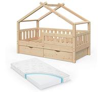 VitaliSpa - Lit cabane Design 33458 - Bois naturel 80x160 cm, 2 tiroirs et matelas