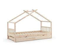 Lit cabane Vitalispa Design Naturel bois 90x200 cm avec lit d'appoint, Model 35963