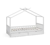 VitaliSpa Lit cabane Franka, Blanc, 90x200 cm | avec 2 tiroirs, convient aux matelas jusqu'à 90x200 cm et compatible