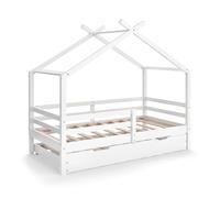 Lit cabane Vitalispa Luni Blanc 160 x 80 cm avec lit d'invité extensible, Model 57924