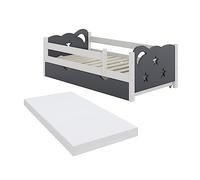 VitaliSpa Lit d'enfant Jessica, Gris, 70x140 cm avec tiroir et Matelas, Extensible en lit d’appoint pour Jeunes, combinable avec la série Jessica