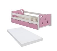 VitaliSpa Lit d'enfant Jessica, Rose, 80x160 cm avec tiroir et Matelas, Extensible en lit d’appoint pour Jeunes, combinable avec la série Jessica