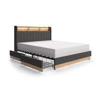 VitaliSpa Lit rembourré Nura, Anthracite, 160x200 cm | avec 4 tiroirs, avec port de charge USB, éclairage LED et télécommande