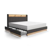 VitaliSpa Lit rembourré Nura, Anthracite, 180x200 cm | avec 4 tiroirs, avec port de charge USB, éclairage LED et télécommande