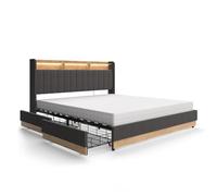 VitaliSpa Lit rembourré Nura, Anthracite, 180x200 cm | avec matelas, avec port de charge USB, éclairage LED et télécommande