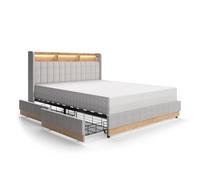 VitaliSpa Lit rembourré Nura, Gris, 160x200 cm | avec 4 tiroirs, avec port de charge USB, éclairage LED et télécommande
