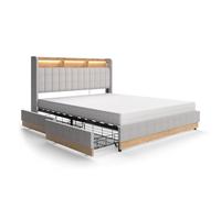 VitaliSpa Lit rembourré Nura, Gris, 160x200 cm | avec matelas, avec port de charge USB, éclairage LED et télécommande