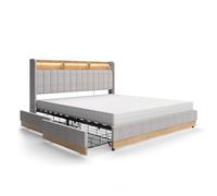 VitaliSpa Lit rembourré Nura, Gris, 180x200 cm | avec matelas, avec port de charge USB, éclairage LED et télécommande