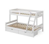 VitaliSpa Lit superposé Everest, Blanc, 120x200 / 80x200 cm avec tiroirs, avec escalier intégré et système de sommier à Lattes Stable