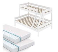 Lit superposé Vitalispa Everest Blanc 140x200 / 90x200 cm avec 2 matelas, Model 28783