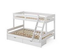 VitaliSpa Lit superposé Everest, Blanc, 140x200 / 90x200 cm avec tiroirs, avec escalier intégré et système de sommier à Lattes Stable