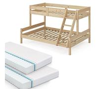 Lit superposé Vitalispa Everest Naturel bois 140x200 / 90x200 cm avec 2 matelas, Model 39700
