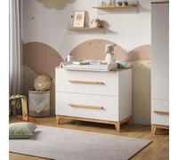 VitaliSpa Table à Langer Malia, Blanc/Artisan, 108x98cm avec 2 tiroirs, avec Plan à Langer Amovible pour Utilisation comme Commode