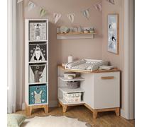 VitaliSpa Table à Langer Malia, Blanc/Artisan, 85x85.2cm avec Porte, Plan à Langer Amovible pour Une Utilisation comme Commode d’Angle