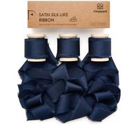 Vitalizart Ruban de Satin à Franges Bleu Marine 2,5 cm x 13,7 m, Ruban en Tissu 3 Rouleaux x 4,57 m pour Emballage Cadeau, Sapin de Noël, Couronnes, Décorations de Fête