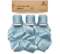 Vitalizart Ruban de Satin à Franges Bleu Poudré 2,5 cm x 13,7 m, Ruban en Tissu 3 Rouleaux x 4,57 m pour Emballage Cadeau, Bouquets de Mariage, Décorations de Fête