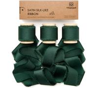 Vitalizart Ruban de Satin à Franges Vert Foncé 2.5 cm x 13.7 m, Ruban Tissu Fait Main pour Emballage Cadeau, Bouquets de Mariage, Décorations de Fête