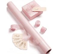 Vitalizart Weißes Geschenkpapier 43 cm x 5 m, Perlglanz-Geschenkpapierrolle & Organza-Bänder & Geschenkanhänger-Set für Valentinstag, Hochzeit, Geburtstag, Weihnachten, Babyparty