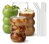 VITEVER Lot de 4 verres à café à latte macchiato, parfaits pour cappuccino, café lungo ou américain, passent au lave-vaisselle, 550 ml, brosse et paille