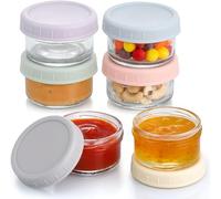 VITEVER Lot de 6 récipients à vinaigrette en verre de 80 ml avec couvercle - Mini récipient alimentaire avec couvercle en silicone anti-fuite - Pour collations, sauces, salade, épices