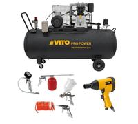 VITO - Compresseur d'air 300L 10Bar 500L/min + Clé à choc pneumatique 310Nm + Outils de Gonflage Soufflage Peinture Garage Atelier
