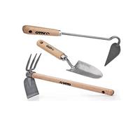 VITO - Kit 3 Outils de Jardin Manche Bois INOX et Fer forgés à la Main Haute qualité Outils de Jardin