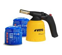 VITO - Lampe a souder à gaz ABS Allumage piezo + 2 Cartouches de gaz 190gr Perçables - Chalumeau à gaz Bricolage Plomberie Soudure