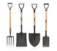 VITO - Pack 4 Outils de Jardin Acier Haute qualité Manche en Bois Poignée Ergonomique Fourche + Pelle carrée + Pelle Ronde + Bêche
