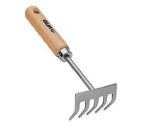 VITO - Râteau de Jardin 5 Dents Outil de Jardin Manche Bois INOX et Fer forgé à la Main Haute qualité