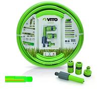 VITO - Tuyau d'arrosage Jardin PVC renforcé 10 m diam 15mm Lance Multi Jet + 2 raccords + Nez de Robinet