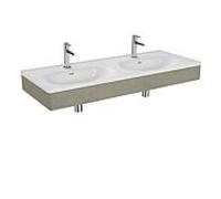 Vitra Equal double vasque à poser 66043 130x52cm, avec vasque à poser asymétrique, blanc , avec panneau en bois béton