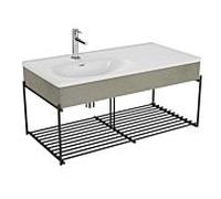 Vitra Equal set de lavabo pour meuble 66042 102,5x52cm, lavabo pour meuble asymétrique, blanc , étagère, avec panneau en bois béton