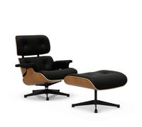 Vitra Lounge Chair & Ottoman - poli / côtés noirs - Cuir premium F nero - VitraKirscheNatur