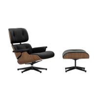 Vitra Lounge Chair & Ottoman - poli / côtés noirs - Cuir premium F nero - VitraNussbaumNatur