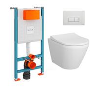 Vitra - Pack WC Bâti-support V-Fix Core + WC sans bride Integra, fixations invisibles + Plaque, Blanc Brillant (V-FixIntegraRimless-1)