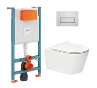 Vitra - Pack WC Bâti-support V-Fix Core + WC sans bride SAT Brevis + Plaque Chrome brillant (V-FixBrevis-8)