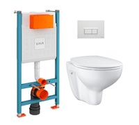 Vitra - Pack WC Bâti-support V-Fix + WC Grohe Bau Ceramic sans bride + abattant softclose + Plaque, Blanc Brillant (V-FixBau-1)
