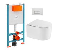 Vitra - Pack WC Bâti-support V-Fix + WC sans bride SAT + Abattant SoftClose + Plaque, Blanc Brillant (V-FixDelanoTQ-1)