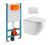 Vitra - Pack WC Bâti-support V-Fix + WC sans bride SAT + Abattant SoftClose + Plaque, Blanc Brillant (V-FixFusionTQ-1)