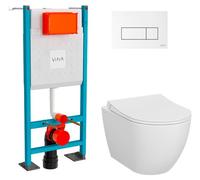VitrA Pack WC Mia suspendu cuvette carénée fixations invisibles + bati support autoportant + plaque blanche