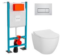 VitrA Pack WC Mia suspendu cuvette carénée fixations invisibles + bati support autoportant + plaque chromée