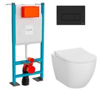 VitrA Pack WC Mia suspendu cuvette carénée fixations invisibles + bati support autoportant + plaque noire mat