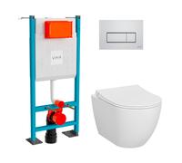 VitrA Pack WC Mia suspendu cuvette carénée fixations invisibles et bâti-support autoportant avec plaque - Chromé