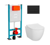 VitrA Pack WC Mia suspendu cuvette carénée fixations invisibles et bâti-support autoportant avec plaque - Noir mat