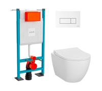VitrA Pack WC Mia suspendu cuvette carénée fixations invisibles et bâti-support autoportant avec plaque - Blanc